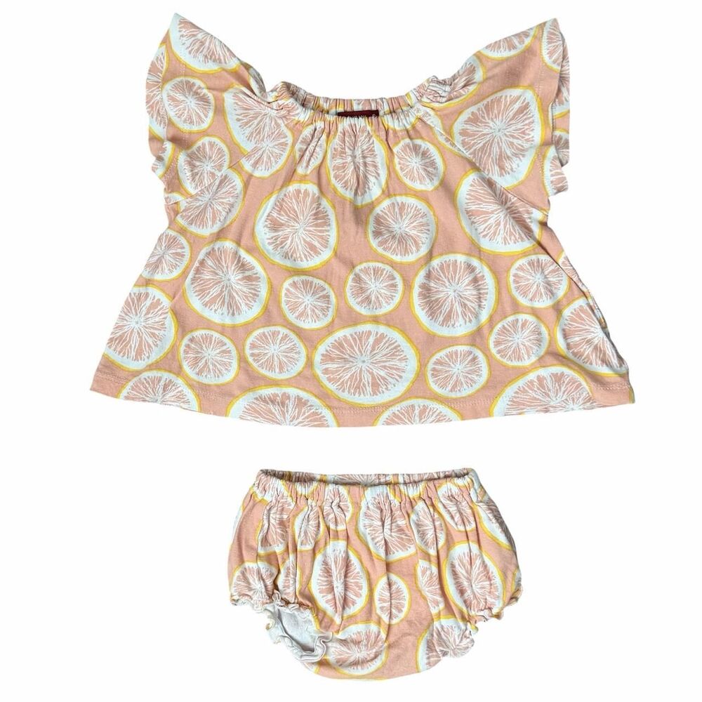 Milkbarn Pink Grapefruit Flutter Sleeve Swing Top Bloomer Set Size 3-6 Months